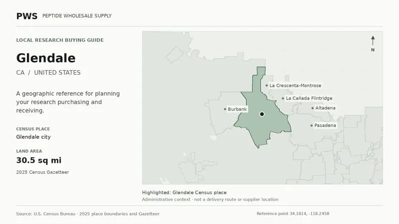 Map of the Glendale city Census place boundary in CA, with nearby Census places for receiving-address planning.