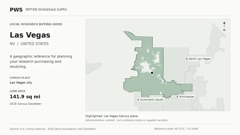 Map of the Las Vegas city Census place boundary in NV, with nearby Census places for receiving-address planning.