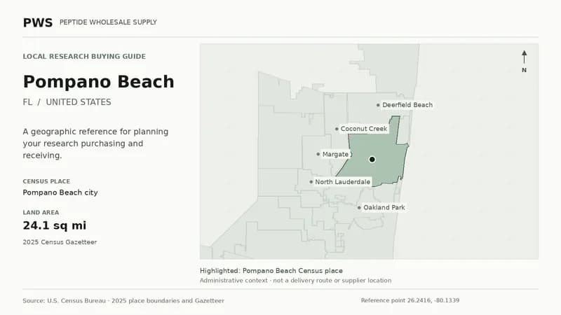 Map of the Pompano Beach city Census place boundary in FL, with nearby Census places for receiving-address planning.