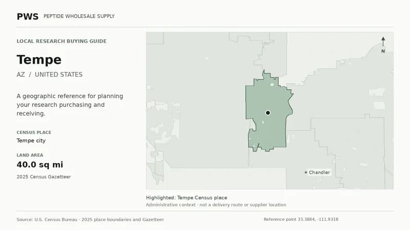 Map of the Tempe city Census place boundary in AZ, with nearby Census places for receiving-address planning.