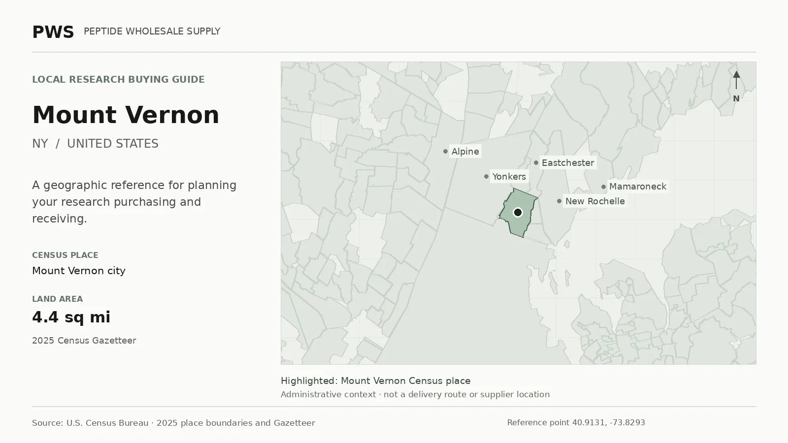 Map of the Mount Vernon city Census place boundary in NY, with nearby Census places for receiving-address planning.