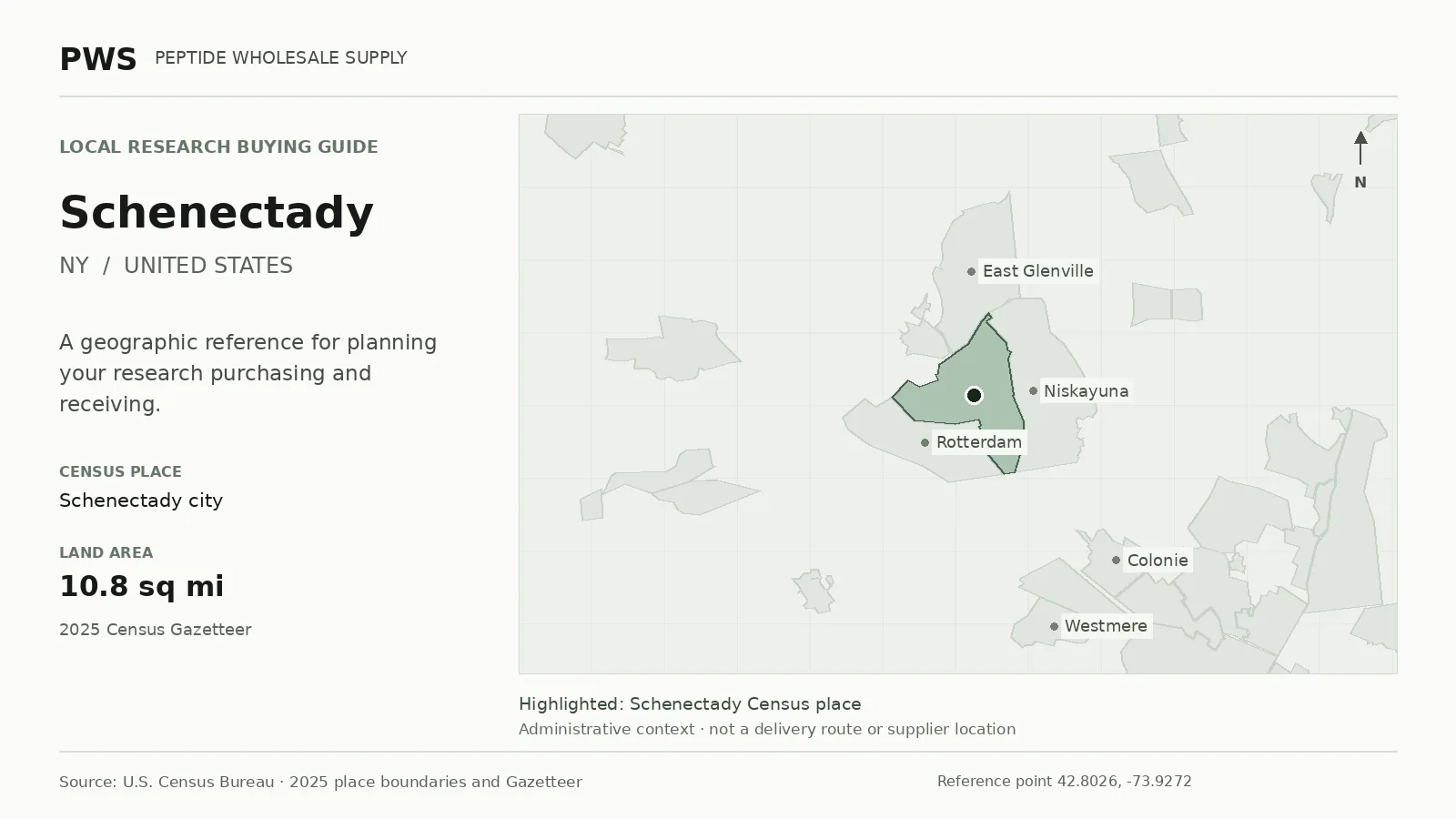 Map of the Schenectady city Census place boundary in NY, with nearby Census places for receiving-address planning.